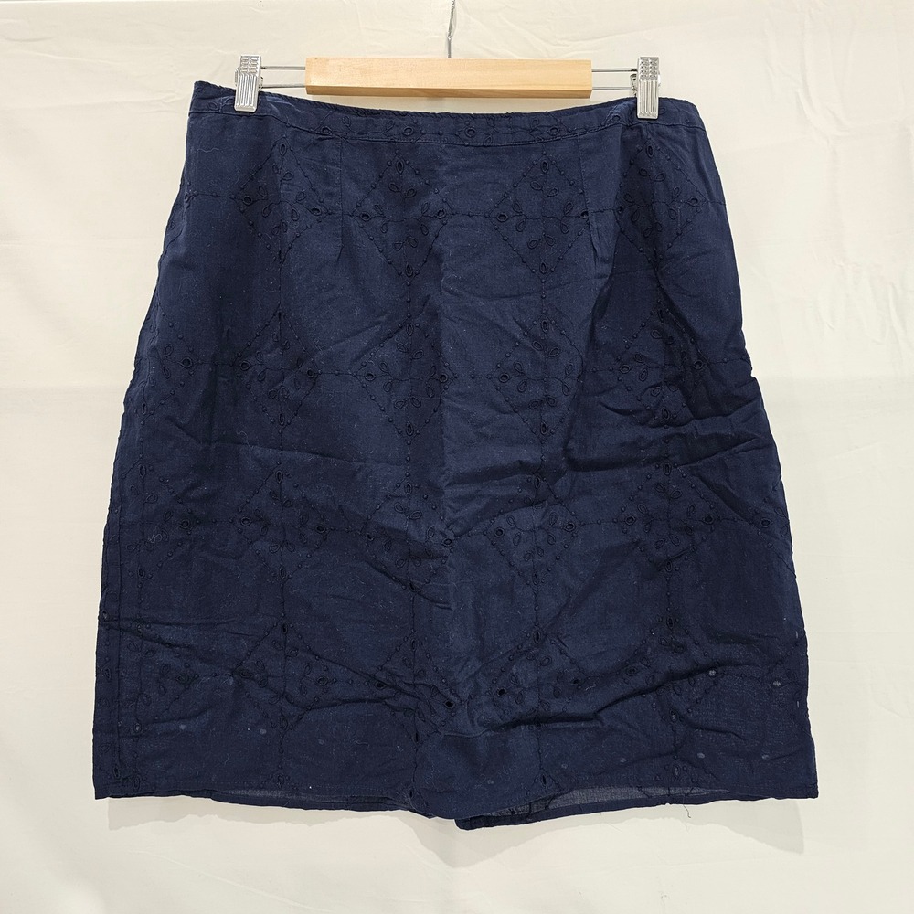 Liz Claiborne Navy Blue Eyelet Embroidered Skirt Back Elastic Large NWT